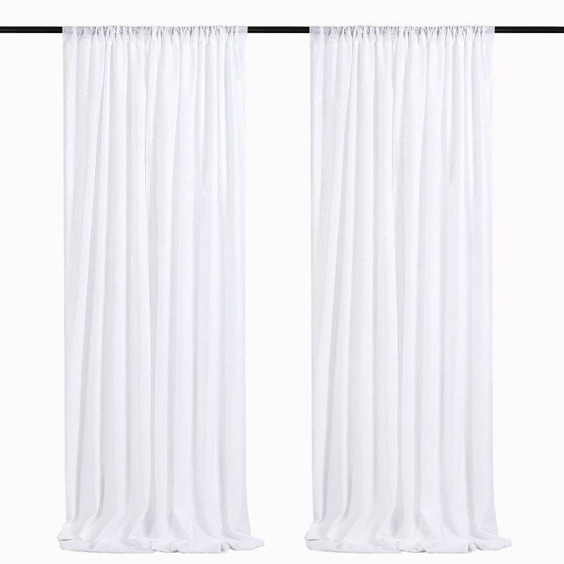 QueenDream White Sequin Backdrop 2 Panels Curtains 2FTx8FT Party Backdrop Glitter Birthday Wedding Curtains Sparkle Photo Background - Image 1